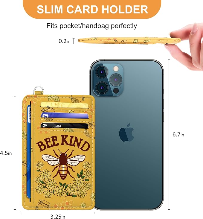 SEAVILIA Small Credit Card Holder for Women, Slim RFID Blocking Wallet | Cute Mini ID Card Case, Thin Minimalist Pocket Wallet, Gift for Girls, Bee - Image 6