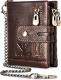 Anti-Theft Mens Wallet with Chain Genuine Leather ID Window Purse with RFID Blocking Bifold Double Zipper Coin Pocket with Gift Box by Unknown