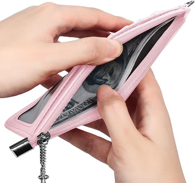 RFID Blocking Slim Credit Card Holder Wallet with Zipper Money Pocket & Keychain, Slim Airtag Wallet for Men Women - Image 7