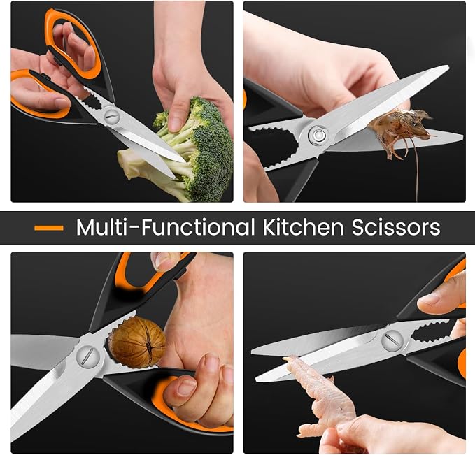 1 Pack Sharp Kitchen Scissors Set with Magnetic Holder, Yellow | Stainless Steel Blade, Ergonomic Non-Slip Handle, Heavy Duty, Food/Meat Scissors for Home, Kitchen and Picnic, All Purpose - Image 3