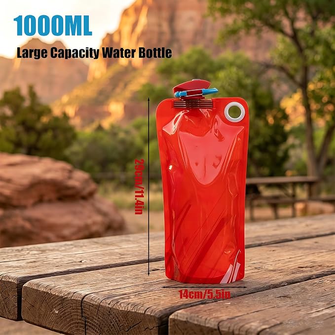 5 Pack Collapsible Water Bottles for Travel – 34oz Foldable Leakproof Water Bottle with Carabiner, Portable Reusable BPA-Free Water Bottle for Hiking,Sports,Camping,Biking - Image 6