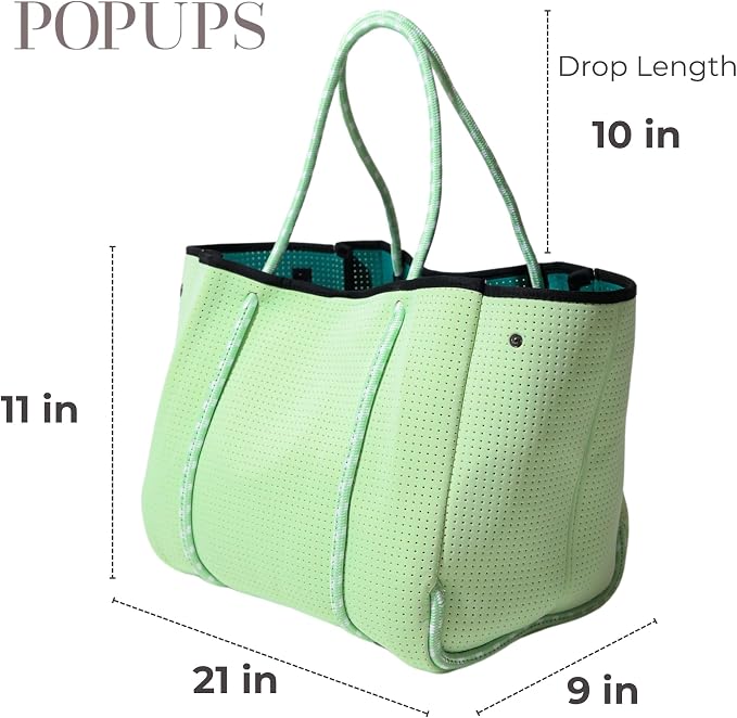 POPUPS Large Neoprene Tote Bag for Women - Everyday Designer Handbag for Travel Work and Beach with Pockets and Zipper Pouch - Image 3