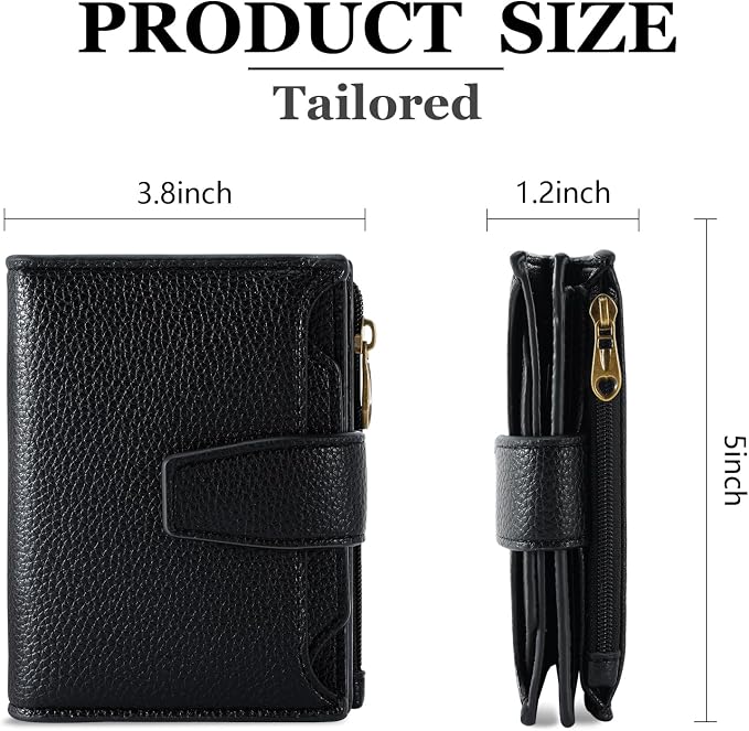 Small Wallet Women RFID Blocking Soft Leather Bifold Compact Card Holder Wallet for Women with Zipper Coin Pocket 4 ID Window - Image 3