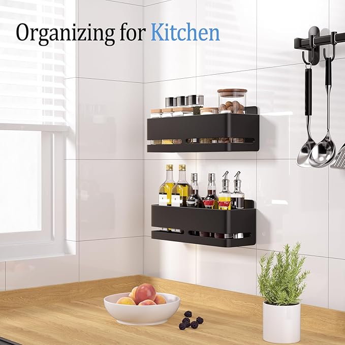 Shower Caddy,2-Pack Shower Shelf,no Drill Shower Organizer(Black) | Large Capacity No-Drill Bathroom Organizer,Aluminum Storage Basket, Adhesive Installation - Image 4