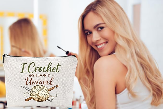 ZUYUROU Crochet Makeup Bag Funny Travel Cosmetic Pouch Zipper Organizer for Women Crafters, Double-Sided Canvas - Image 4