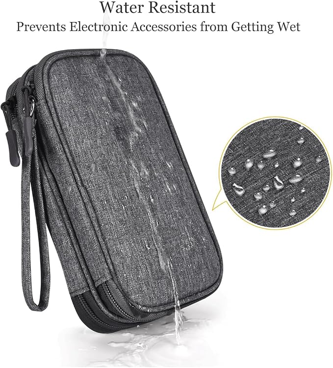 CAAORDKSO Electronics Organizer Case, Cable Organizer Bag Waterproof Electronic Accessories Carry Case with Handle for Cable, Cord, USB, Charger, Phone, Power Bank, Earphone (Dark Gray, Medium) - Image 2