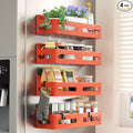 4-Pack Magnetic Spice Rack for Refrigerator with Hooks, Orange | Strong multipurpose magnetic shelf for kitchen & bathroom organization. Includes 4 removable hooks for hanging items. by Sevenblue