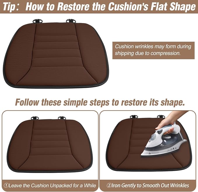 2PCS Car Seat Cushion Pad 1.2" Thick Comfort Seat Protector for Car Driver Seat Office Chair Home Use Memory Foam Seat Cushion with Non Slip Bottom, 20'' x 18.5'', Coffee - Image 8