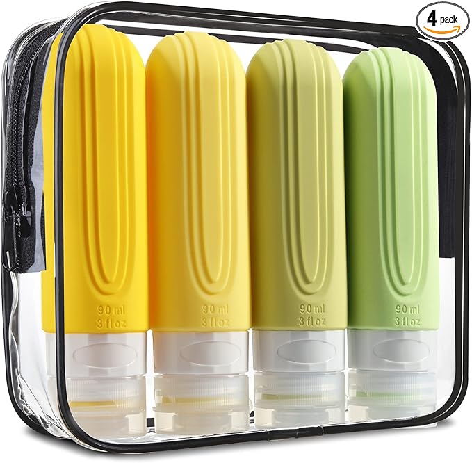 Mrsdry Travel Bottles for Toiletries, Tsa Approved 3oz Travel Size Containers BPA Free Leak Proof Refillable Liquid Silicone Squeezable Travel Accessories for Shampoo Conditioner Lotion (4 Pack) by Mrsdry