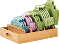 Large Bamboo Food Container Lid Organizer for Kitchen Cabinet | Adjustable slots - Premium bamboo, pretty color - Sturdy versatile caddy for snack, spice in drawer - Anti-Skid Silicone Pads by Umilife