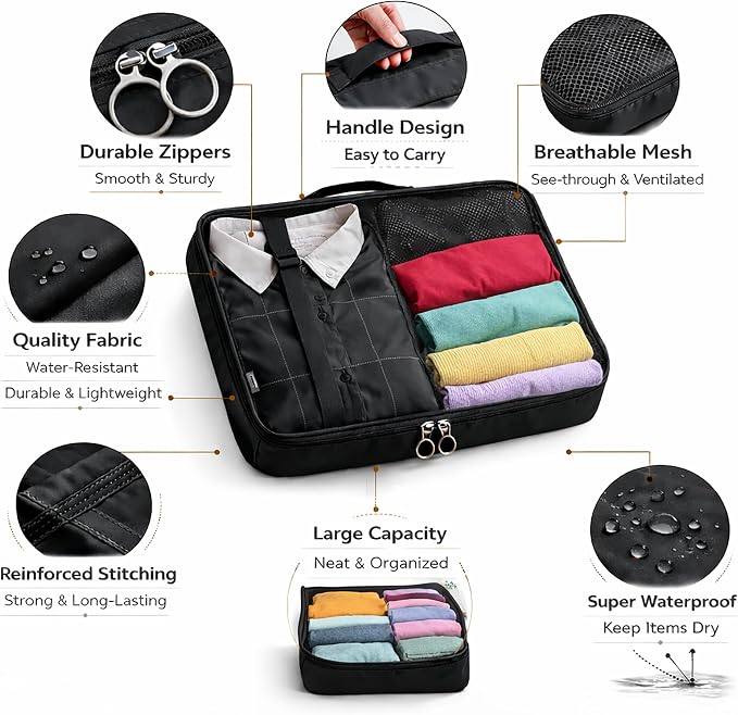 7 Set Packing Cubes For Travel | Luggage Organizer Bags With Shoe, Laundry Bag, Accessory Pouch And Lingerie Bag | Durable And Space Saving Suitcase Organizer For Travel Essentials | Black - Image 5