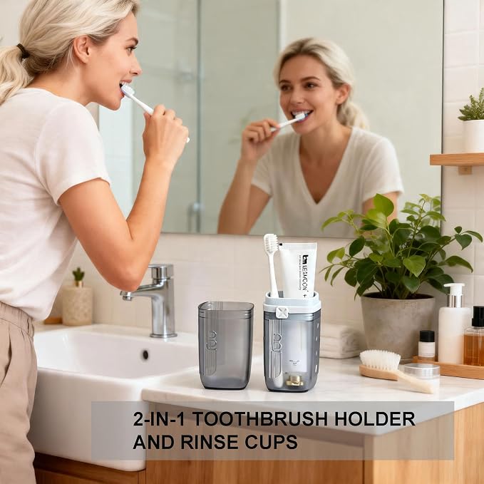 Travel Toothbrush Holder, 2-in-1 Toothbrush Case with Rinse Cups | Toothbrush & Toothpaste Travel Case, Compact & Portable for Camping, Trips, Dorm, Fits Manual & Electric Toothbrushes - Image 3