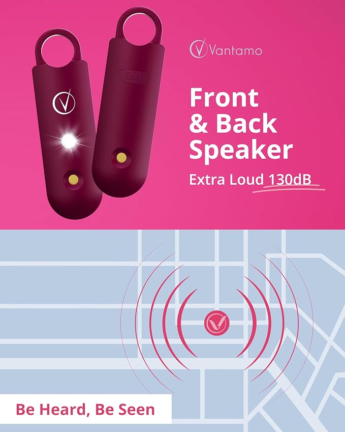Vantamo Personal Alarm for Self Defense with Low Battery Notice, Strobe Light & Extra Loud 130 dB Double Speakers Safety Keychain Set for Women, Rechargeable Panic Button for Womens Self Defense - Image 3
