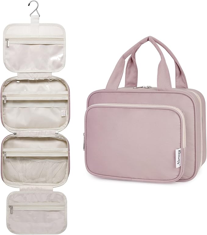 Narwey Hanging Toiletry Bag for Women Travel Makeup Bag Organizer Toiletries Bag for Travel Size Essentials Accessories Cosmetics (Dusty Rose (Medium)) by Narwey