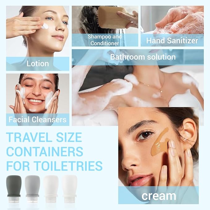 Starfa 4 Pack Silicone Travel Bottles (1oz),Leakproof Mini Lotion Bottles & Dressing Containers with Lids,Reusable Toiletry Squeeze Tubes for Shampoo,Conditioner,and Condiments - Image 7