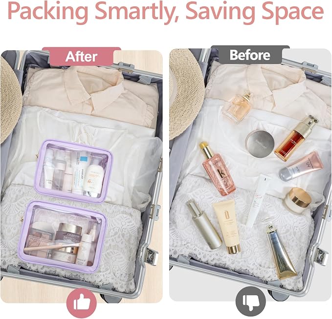 Clear Makeup Bag Foldable - TSA Approved Toiletry Bag for Travel | Metal Zipper, Reinforced Seam, Water Resistant, Medium for Carry-on, Large for Checked Luggage, for Car Storage Organizer - Image 6