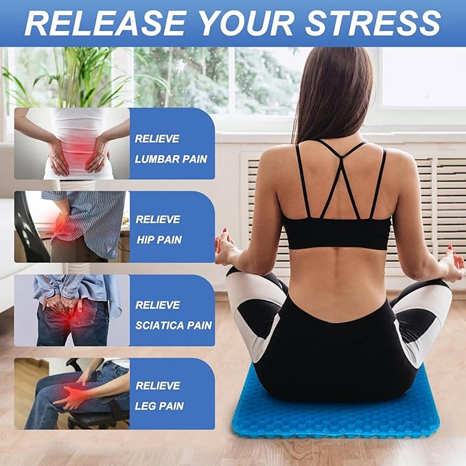 LYUANEC Gel Seat Cushion for Long Sitting - 18.5" x 17" x 1.4" (Large＆Soft) | Zero Gel Cushions for Pressure Relief, Honeycomb Gel Seat Cushion, Ergonomic Silicone Seat Cushion for People Over 100 lbs - Image 3