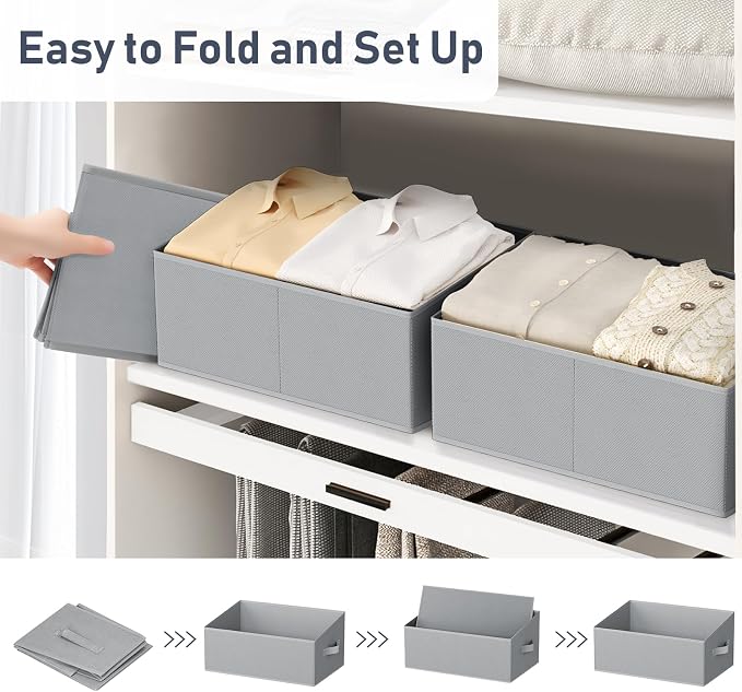 DIMJ Closet Storage Bins 8 Pack - Fabric Storage Baskets for Shelves, Large Clothes Organizers with Handles, Trapezoid Shelf Organization Storage Cubes for Purse, Toys, Books, Towel, Clothes - Image 5