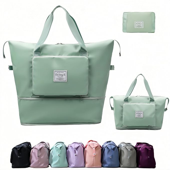 Large Capacity Foldable Travel Bag, Expandable lightweight Carry on Bag, Dry with Wet Separation Spor Duffel Bags (Light Green) by Unknown