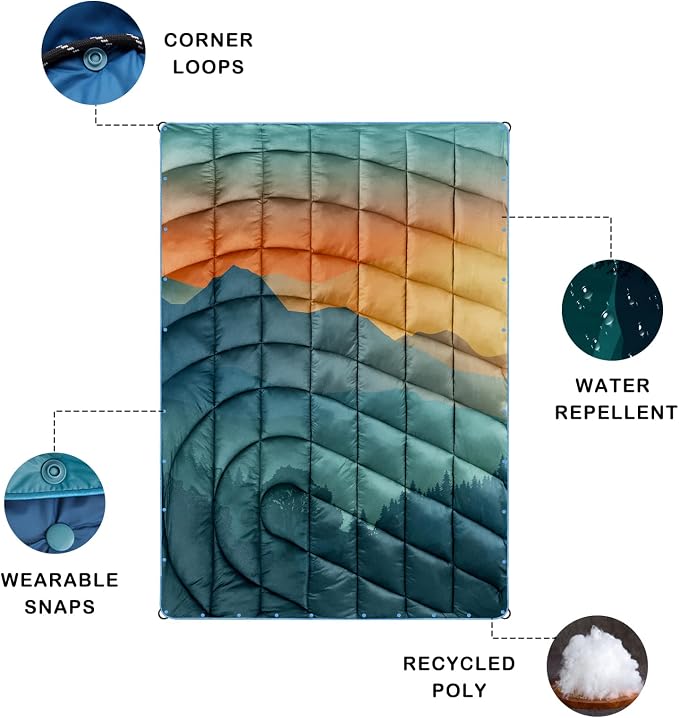 Puffy Camping Blanket,Large Camp Blanket Outdoor Camping Quilt Waterproof | Lightweight Printed Warm Packable Down Alternative Blanket for Camping,Traveling, Stadium, Hiking, Picnics - Image 3
