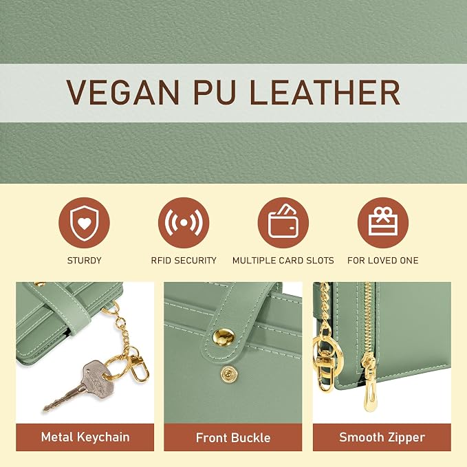 Jogjam Green Rfid Women Wallet, Small Slim Thin Compact Credit Card Holder | PU Leather Bifold Cash Zipper Coin Pocket ID Window, for Female Ladies Teen Girls Girly Gifts - Image 6