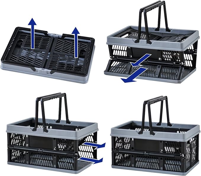 ZHJINGYU crates for storage,black plastic baskets for organizing Shopping | collapsible shopping basket,foldable crate with Handles,collapsible storage crate,car basket,for Kitchen,Bathroom,Medicine - Image 3
