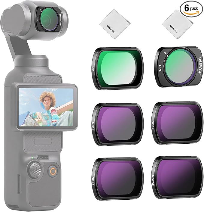 NEEWER Magnetic ND Filter Set Compatible with DJI Osmo Pocket 3 / Pocket 4 / Xtra Muse, 6 Pack ND16 ND32 ND64 ND256 CPL UV Lens Filter Accessories Kit by Neewer
