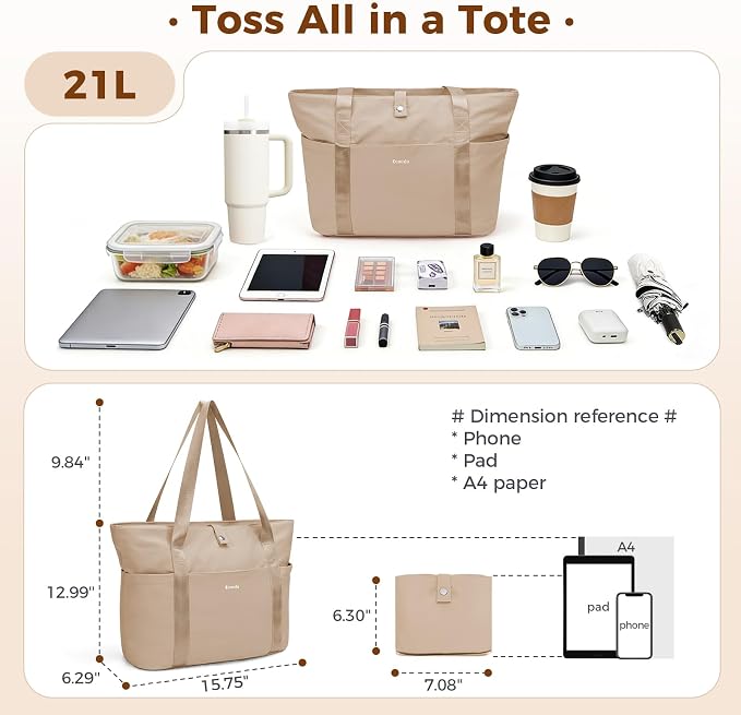 Ceneda Foldable Tote Bag for Women, Lightweight Work Bag with Dual Inner Cup Holders, Daily Handbag for Travel, Gym, Grocery | 40oz Tumbler Holder - Image 4