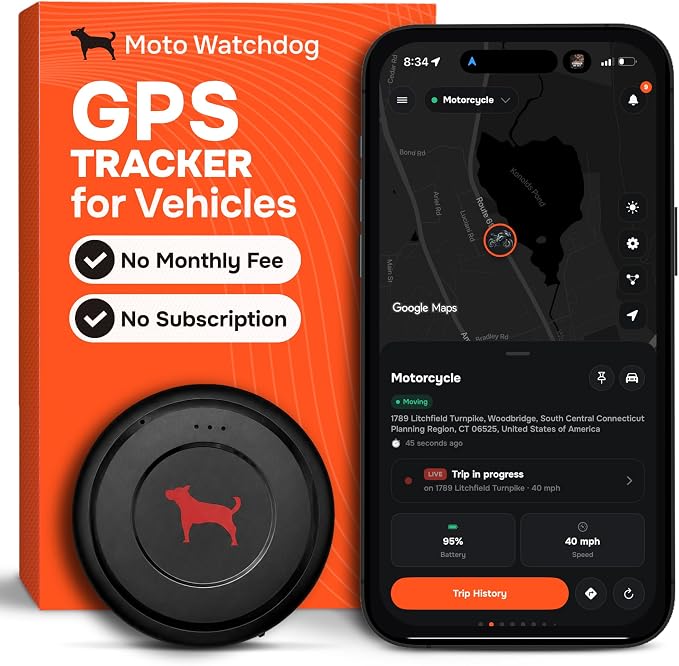 GPS Tracker for Vehicles, No Monthly Fee, No Subscription | Up to 1-Month Battery, Real-Time Location, Speeding Monitoring, Route History, Geofence by MotoWatchdog