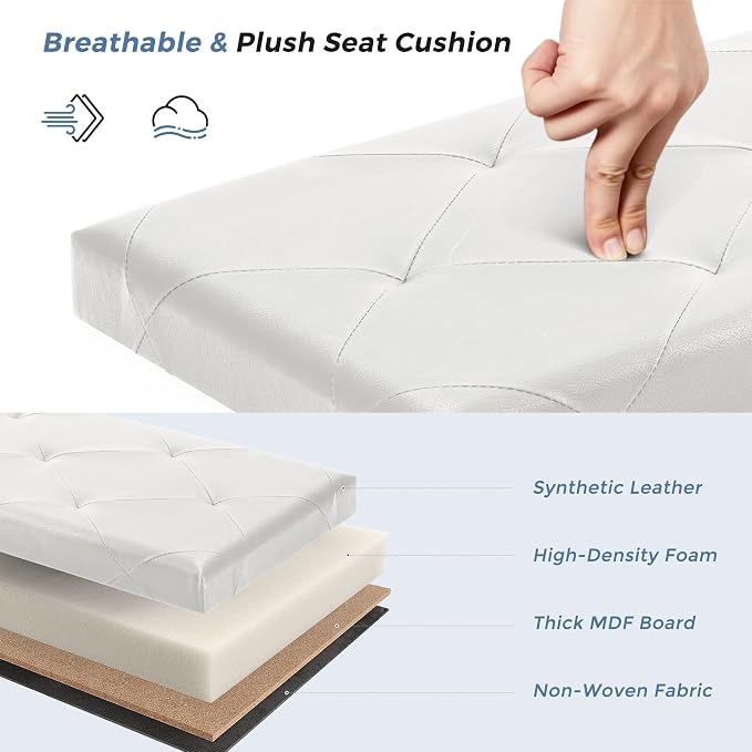 DUMOS 43 Inch Folding Storage Ottoman Bench, Large Ottoman with Storage | Storage Chest with Padded Seat, End of Bed Foot Rest Stool for Bedroom Living Room, Load 660 lbs, Synthetic Leather, Beige - Image 4