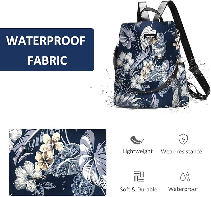Waterproof Backpack Purse for Women Anti Theft Fashion Daypack Nylon Travel Bag Crossbody Shoulder Bag - Hawaii Flower 13"x5.9"x13.9" | Hidden Back Zipper Opening, Compact Travel Size,Summer Purse, Daypack for College Work, Hawaii Flower Back pack - Image 5