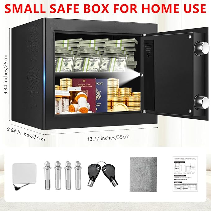 1.3 Cub Small Safes for Home Use Fire and Water Proof, Digital Security Fireproof Safe Box with Combination Lock, Smart Alarm System and Removable Shelf, Fire Safe for Home Documents Valuables - Image 2