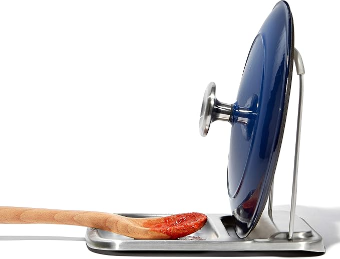 OXO Good Grips Stainless Steel Spoon Rest with Lid Holder | Holds Multiple Utensils & Pot Lids While Cooking, Folds Flat for Storage, Ideal for Stovetop and Countertop Organization - Image 11