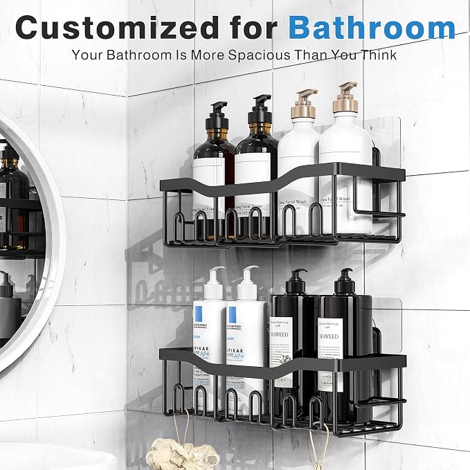 Shower Caddy 2 Pack,Adhesive Shower Organizer for Bathroom Storage&Home Decor&Kitchen organizers and storage,No Drilling,Large Capacity,Rustproof Stainless Steel Bathroom Organizer,Bathroom Decor Sets - Image 2