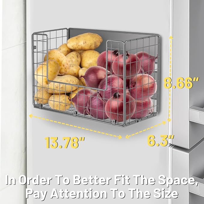 Magnetic Fridge Shelf, Fruit Potato & Onion Storage Bins, Pantry Organizers, Large Container Basket for Refrigerator, Kitchen Counter, Cabinet (1, Silver) - Image 5