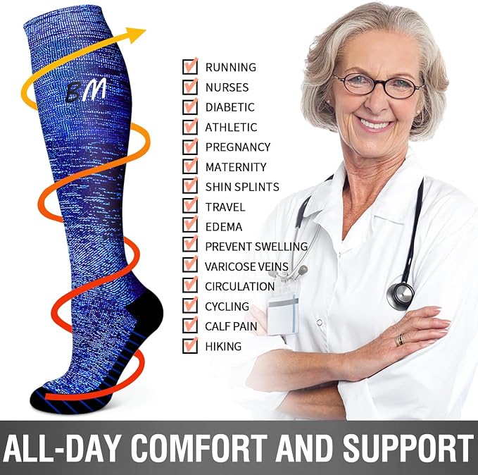 6 Pack Copper Compression Socks for Women and Men Circulation-Best Support for Medical,Running,Nursing,Athletic - Image 6