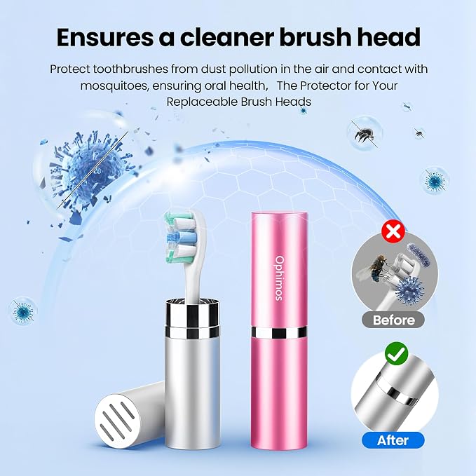 Aluminum Toothbrush Head Case,Metal Toothbrush Protector Cover with Ventilation Holes,Portable Travel Holder for Oral-B Philips Power Toothbrush & More (Silver+Pink, 2 Count) - Image 4