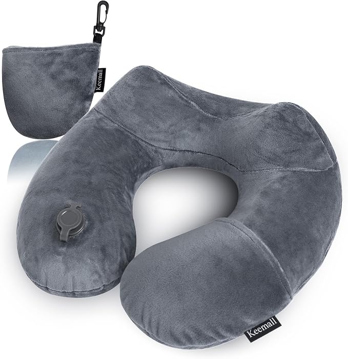 Keemall Portable Inflatable Travel Neck Pillow Flight & Airplane Essentials | Easy Blow Up Neck & Shoulder Support Cushion, Comfortable Rest for Air Traveling, Long Flight, Car, Office Nap & Camping by Keemall
