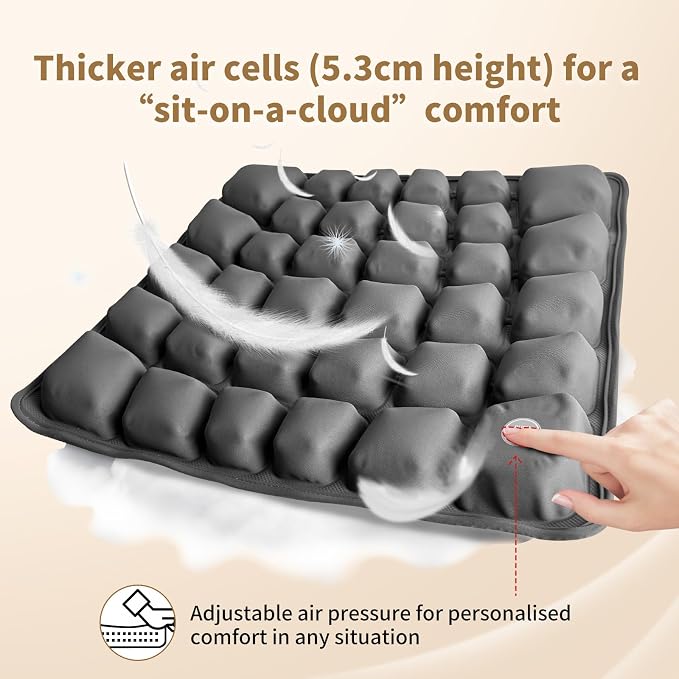 Inflatable Seat Cushion with Built-in Pump - 3D Air Cell Ergonomic Pad for Sciatica & Tailbone Pain Relief - Portable Cooling Chair Cushion for Airplane Travel, Car, Office & Stadium (0.8lbs) - Image 7