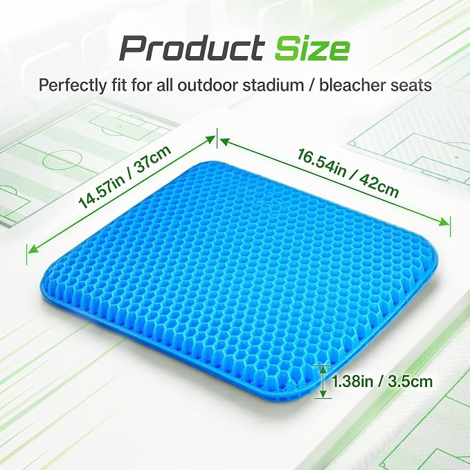 Gel Stadium Seat Cushion for Bleachers, Double Thick Cooling Breathable | Non-slip Base and Washable Zip Cover, Portable Carry Bag, Sports Games, Stadium Seats, Outdoor Events, Office Chair - Image 2