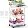 Goovilla 3 Tier Rolling Utility Cart Organizer with Removable Drawer, White | Stable and Sturdy Rolling Storage Carts with 2 Lockable Wheels for Bathroom, Kitchen, Snack, Craft, Makeup, Baby Essentials by Goovilla