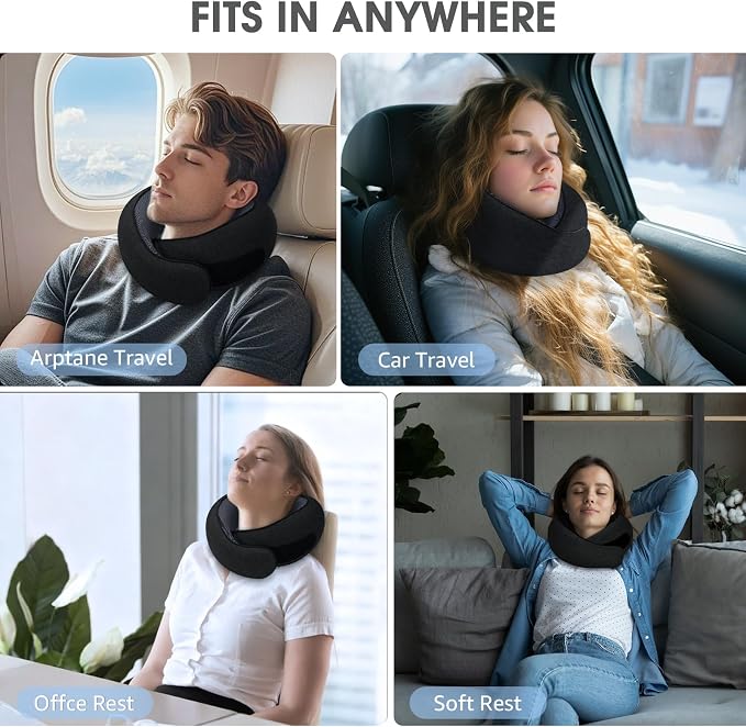 Neck Travel Pillows for Airplanes Memory Foam Neck Comfort Pillow Compact Ergonomic Design Sleeping Essentials for Long Flights Car Rides and Home Use (Black) - Image 6