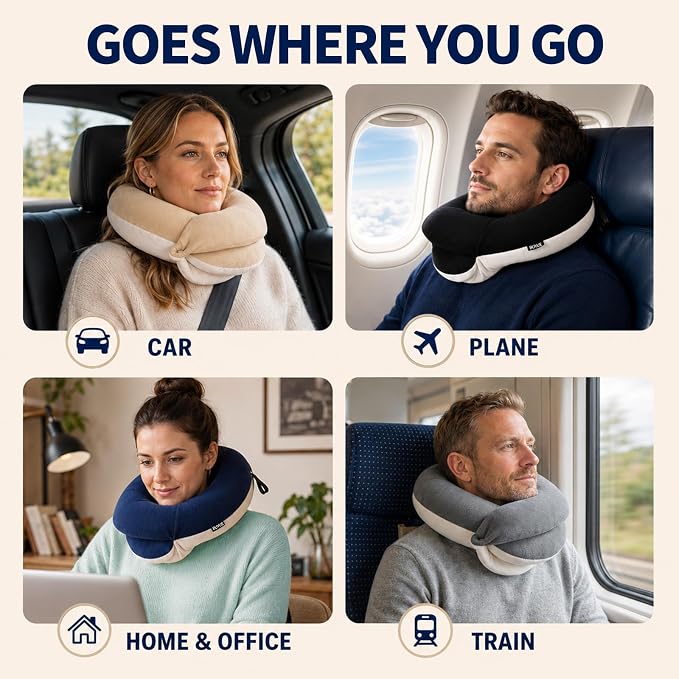 Travel Neck Pillows for Airplanes, Memory Foam 360° Head Support Sleep for Long Flight, Skin-Friendly & Breathable, Kit with Eye Mask, Earplugs and Storage Bag (Adult, Orange, 90+ lbs) - Image 6