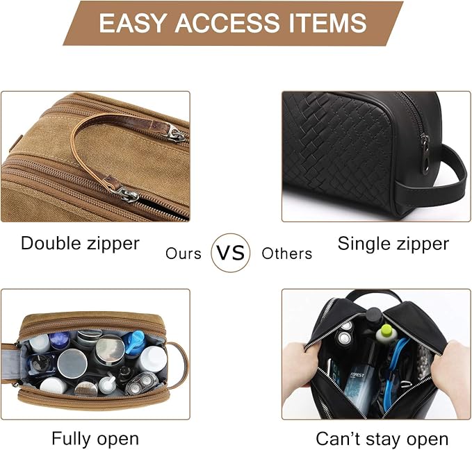 BAGSMART Toiletry Bag for Men, Canvas Travel Toiletry Organizer Dopp Kit Water-resistant Shaving Bag for Toiletries Accessories,Khaki-Medium - Image 4