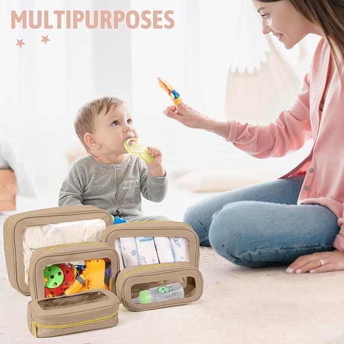 YOPCDJ 5PCS Diaper Bag Organizer Pouch Set, TSA Approved Toiletry Bag，Clear Waterproof TPU Makeup Bag Set Travel Organizer Bags for Women and Kids - Image 2