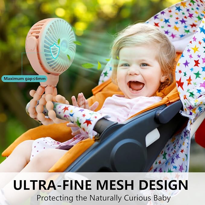 snawowo Mini Portable Baby Stroller Fan, Battery Operated Clip on Fan | Rechargeable 360° Rotate Flexible Tripod Handheld Cooling for Car Seat Crib Treadmill Travel pink - Image 3