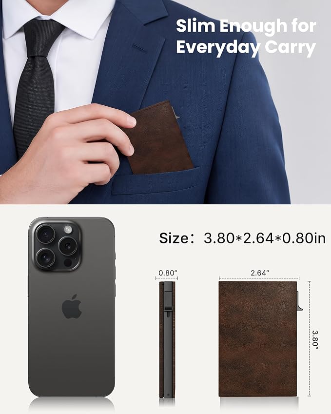 Wallet for Men: Slim Minimalist Pop-Up Card Holder with RFID Blocking, ID Window and Cash Slot, Front Pocket Design, Vintage Brown - Image 5