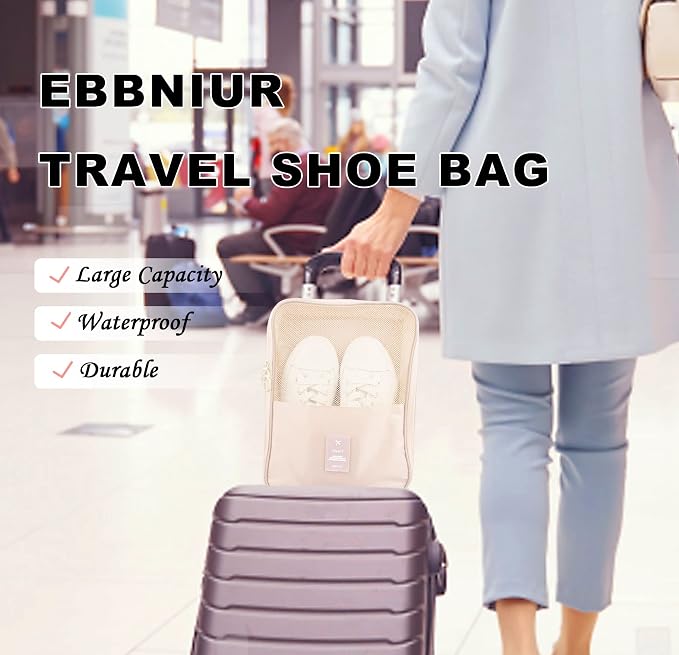 Travel Shoe Bags 2 Pcs of Shoe Organizers Set for Suitcase Hold 3 Pair of Shoes Waterproof Shoe Packing Cubes for Travel and Daily Use Storage Pouch with Handle (Grey+Beige) - Image 7