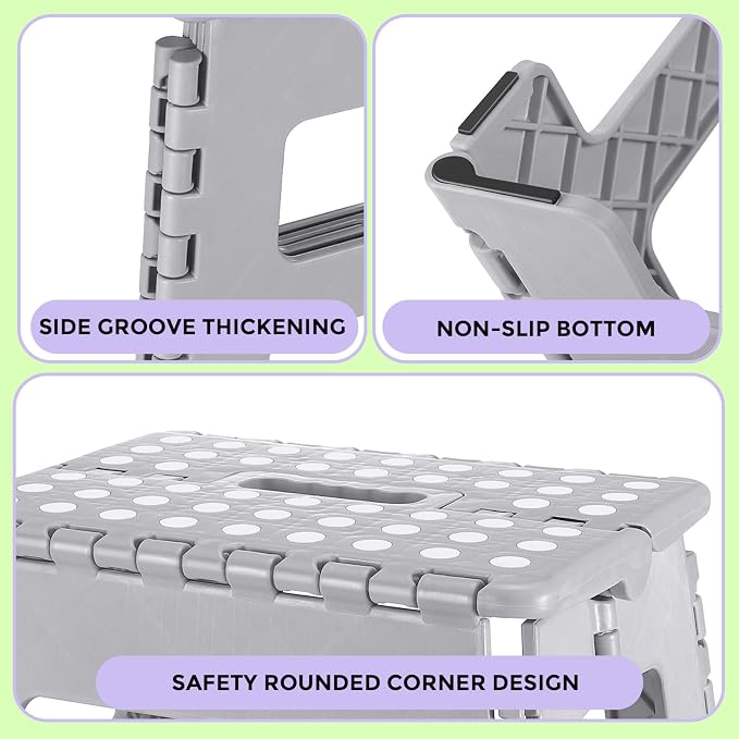 Dyforce Kids Step Stool 9 Inch, 300lbs Folding Step Stool for Toddler | Step stool Grey,Anti-slip Heavy Duty with Handle, Lightweight Foldable Foot Stool for Bathroom Kitchen Bedroom Outdoor - Image 3