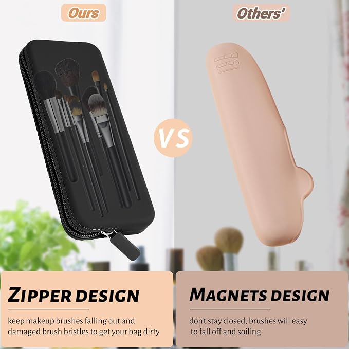 Travel Makeup Brush Holder, Silicone Makeup Brush Bag with Zipper Closure, Makeup Brushes Organizer Case Washable Makeup Pouch Holder Case for Daily, Work, Essentials（Black） - Image 5